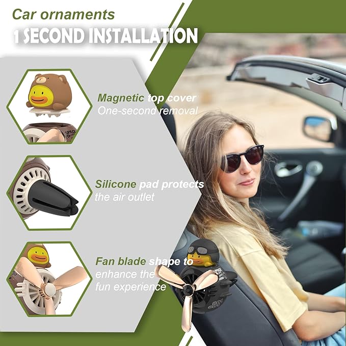 2 Pieces Car Air Fresheners, Cute Bear Pilot Car Diffuser, Propeller Air Outlet Vent Fresheners, Automotive Interiors Vent Decoration (Black+Brown)