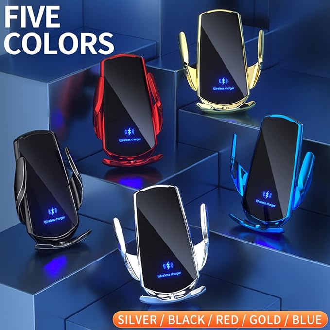 Wireless Car Charger Car Phone Holder Mount Wireless Charging 15W Fast Charging Auto Clamping Car Charger Phone Mount Holder fit for All Android Smartphone(Silver)