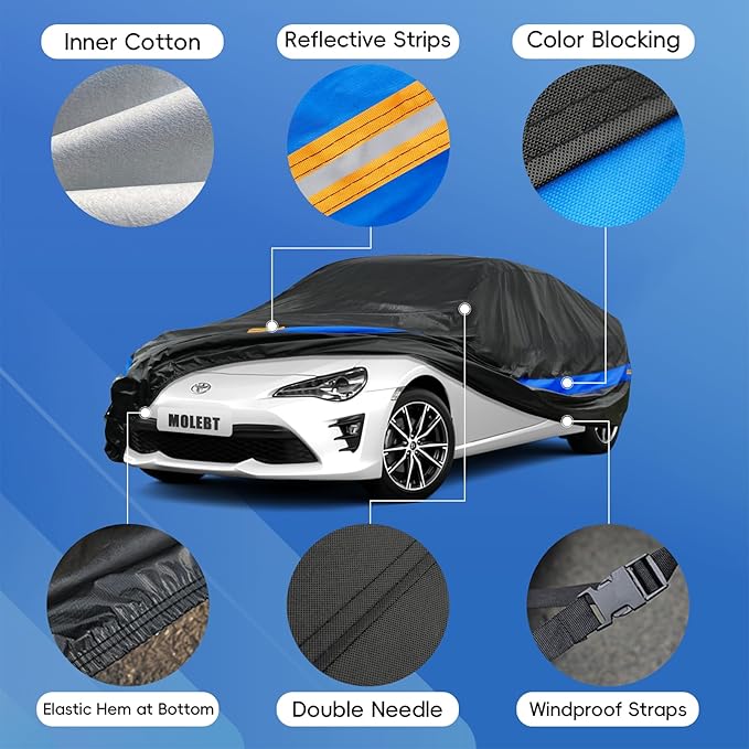 Car Cover for Sports Car Coupe Sedan Waterproof All Weather, Universal Fit Nissan Versa/350z/370z/240SX, Audi TT, Toyota 86/Celica, Subaru BRZ,Hyundai Accent, Porsche 718/Boxster etc.
