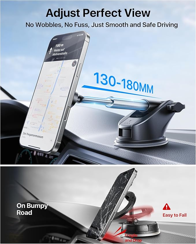 【True Military-Grade】andobil 3 in1 Magnetic Phone Holder for Car Dashboard Windshield Vent 【Upgrade Suction & Strongest Magnet】Retractable for MagSafe Car Mount for iPhone 17 16 15 14 Pro Max Sumsung