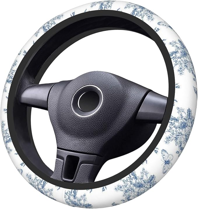 Vintage Blue Flower Car Steering Wheel Cover