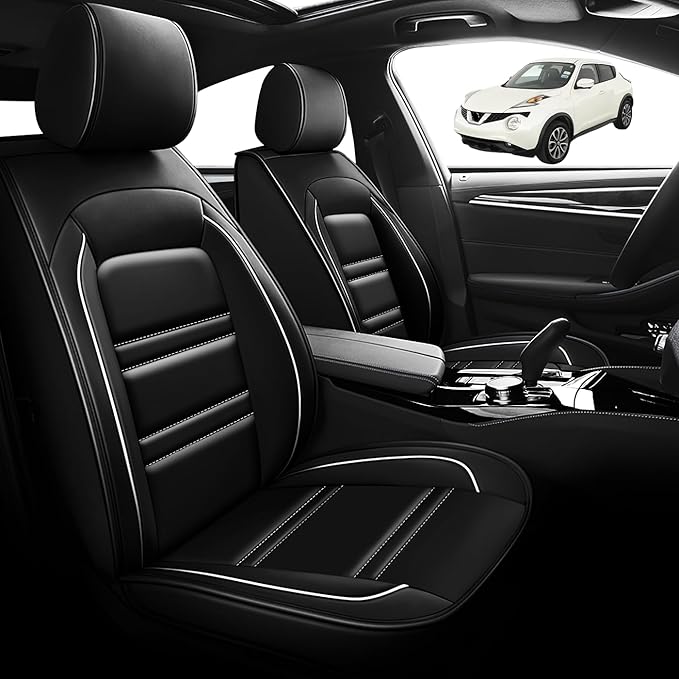 Seat Cover for Nissan Car Juke 2011-2017 | Car Seat Covers Front Seats, Waterproof Seat Protectors, Automotive Front Seat Covers (Front Seat, Black&White Line)