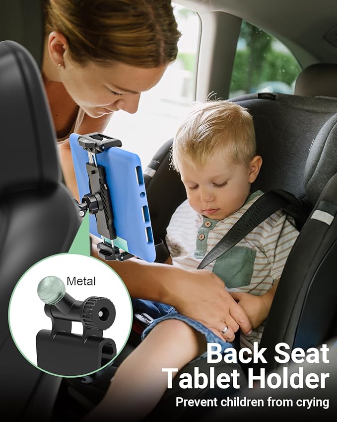 Back Seat Tablet Mount for Tesla Model 3/Y, Car Tablet Holder Stand with 360° Rotation Metal Ball for iPad Pro/Air/Mini, Galaxy, 6.1-15.6" Devices and Thickness Cases [Up to 1.18"]
