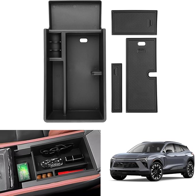 Autorder Center Console Organizer for 2024-2026 Chevrolet Blazer EV Accessories Armrest Storage Box Secondary Insert Tray with Anti-Slip Mat