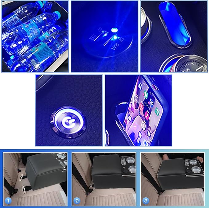 Upgrade Armrest Storage Box with Cup and Phone Holder for Car & Van & Truck Floor Cab Back Bench Seat Center Console Organizer Black