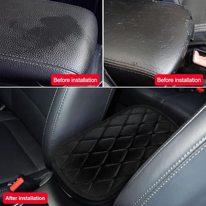 Auto Center Console Pad, PU Leather Car Center Console Box Cushion, Non Slip Soft Armrest Seat Box Cover, Waterproof Vehicle Armrest Protector, Car Accessories for SUV, Car (Rhombic Lattice Black)