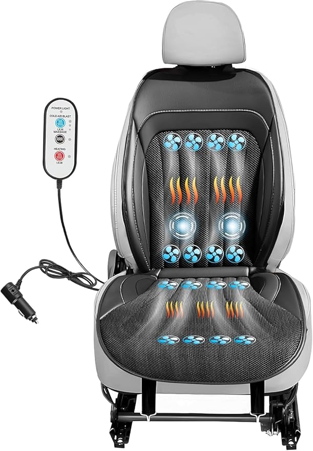 3 in 1 Massage Cushion with Winter, Cooling Seat Covers, Chair Massager for Full Body 12V Car Seat Covers, Gifts for Dad Mom (Winter,Summer,Massage-1)