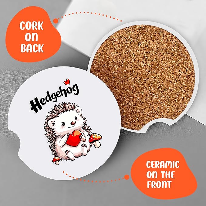 2 Pack Hedgehog Car Cup Holder Coaster, Cute Hedgehog Car Interior Accessories Drink Coaster for Women & Men, Hedgehog Lovers Themed Gifts Stuff Accessories Things Merchandise Items!