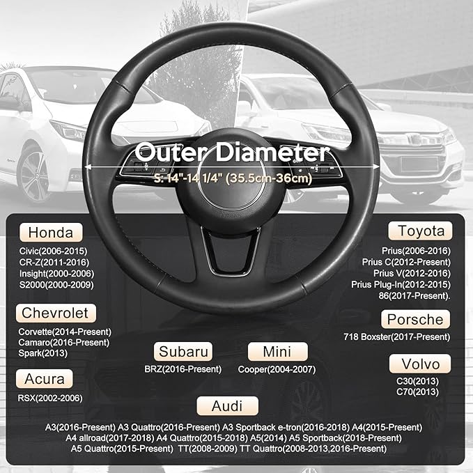 SEG Direct Car Steering Wheel Cover Small Size for Prius Civic Model 3 Model Y Camaro Rogue with 14-14 1/4 inches Outer Diameter, Black Microfiber Leather