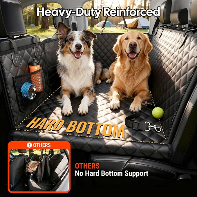 Wigoo Dog Truck Seat Cover for Back Seat, 450lb Support Hard Bottom Hammock for 1–4 Large Dogs, Waterproof & Anti-Scratch Backseat Protector, Car Bed Extender for Truck & SUV, Size-XL, Black