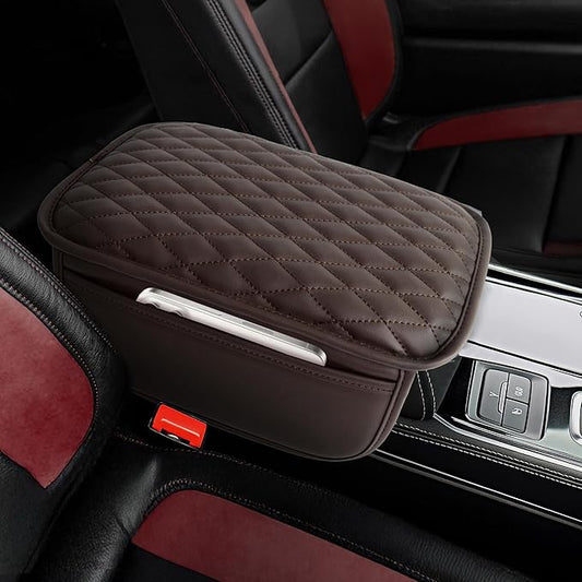 Upgraded Car Center Console Cover,Microfiber Leather Car Armrest Cover Cushion with 2 Storage Bags,Universal Car Armrest Storage Box Car Interior Accessories for Most Vehicles (Brown)