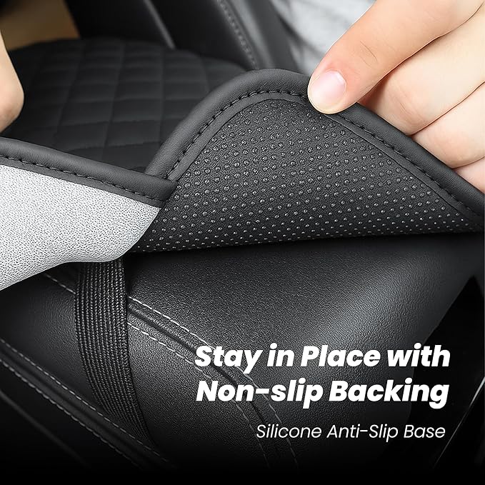 DS Extended Car Center Console Cover with 2 Storage, Microfiber Leather Car Armrest Cover Cushion for SUV Truck, Universal Car Accessories Memory Foam Comfort Stylish Leather Design (Black Longer)