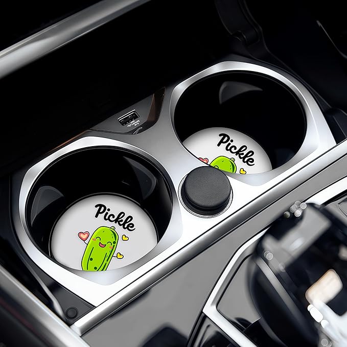2 Pack Pickle Car Cup Holder Coaster, Cute Pickle Car Interior Accessories Drink Coaster for Women & Men, Pickle Lovers Themed Gifts Stuff Accessories Things Merchandise Items!
