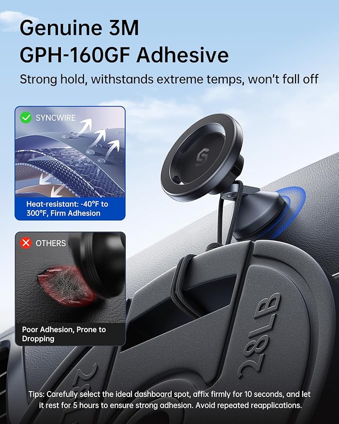 SYNCWIRE for MagSafe Car Mount - 360 Rotation Magnetic Phone Holder for Car Dashboard, Strong Magnets Car Phone Holder Mount Compatible iPhone 16 Pro Max 15 14 13 12,Samsung - MagSafe Car Accessories