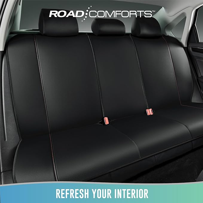 Road Comforts Car Seat Covers, Breathable Leather Seat Covers, Car Seat Covers Full Sets Airbag Compatible, Automotive Seat Covers for Most Cars, Vans, Trucks, SUV - Red