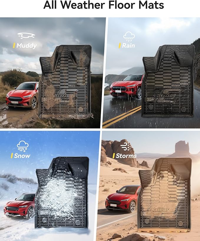 3W Ford Mustang Mach E Floor Mats Fit for 2021 2022 2023 2024 2025 TPE All Weather Car Accessories Custom Fit Floor Liner 1st and 2nd Row Full Set Car Mats, Black
