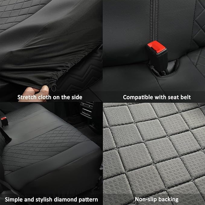 GIANT PANDA Rear Bench Seat Cover for Toyota RAV4, Corolla (Gas 2013–2025, Not Hybrid), Camry, Prius (2010–2025), Faux Leather 60/40 Split Back Seat Protector, Stylish Full Coverage – Black