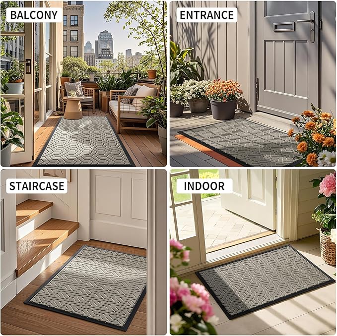 Yimobra Large Door Mat Outside Entrance 47x32, Waterproof Heavy Duty Outdoor Mats for Front Door, Non Slip Rubber Entry Mat for Garage Patio Indoor, Easy Clean, Beige