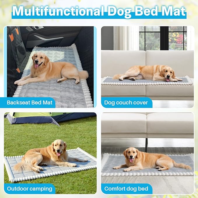 Dog Car Seat Cover for Back Seat, Dog Bed for Car, Fit for Backseat Extenders, Car Seat Protector, Nonslip Soft Durable for Cars Trucks and SUVs (Light Gray and White, 24.8"*54")