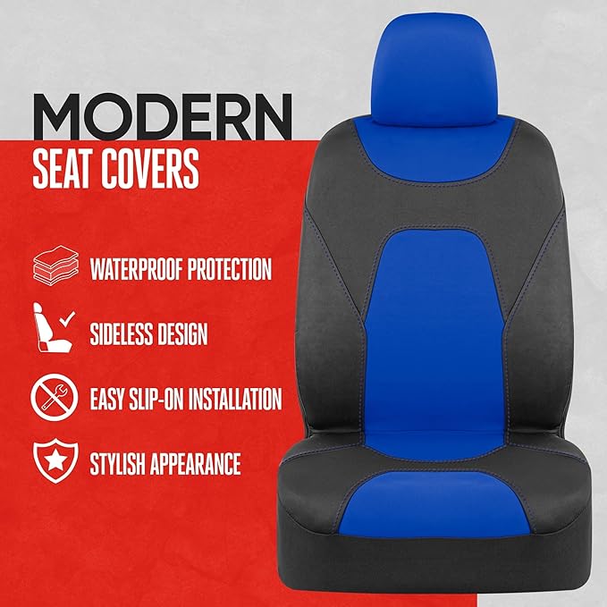 Motor Trend AquaShield Waterproof Front Seat Covers, Blue Seat Covers for Cars – Neoprene Front Car Seats Cover, SUV Seat Covers Protector - Car Interior Cover for Auto, Trucks, & Dog Owners