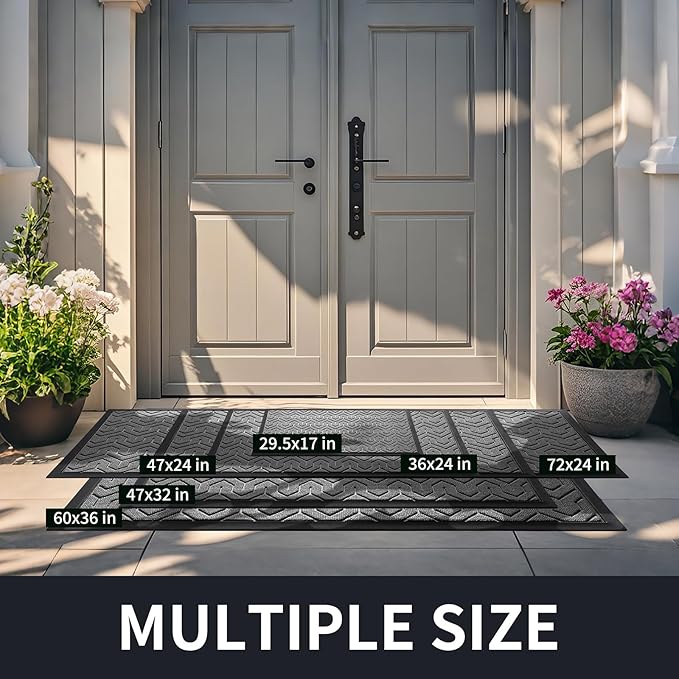 Yimobra Large Door Mat Outside Entrance 47x32, Waterproof Heavy Duty Outdoor Mats for Front Door, Non Slip Rubber Entry Mat for Garage Patio Indoor, Easy Clean, Grey