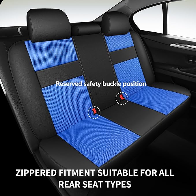 Leather 3D Foam Back Support Car Seat Covers Full Set Air Mesh Automotive Seat Covers, All Season Car Seat Cover Fit Automotive,SUV,Sedan,Van, Airbag Compatible Elegance (Black Blue)