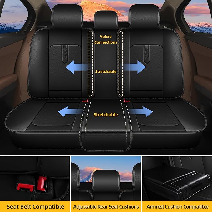 AOMSAZTO Car Seat Covers Fit for Chevrolet Cruze 2011-2019 Full Set Leather Car Seat Cover Automotive Seat Cushion Seat Protector Waterproof Compatible Airbag(5 Seats,Black)