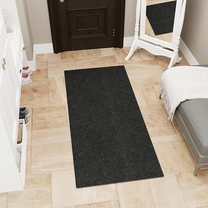 Ottomanson Mud Mat 2' x 4' Entryway Rug - Non-Slip Scraper Doormat for Muddy Paws, Dirt Trapping Indoor/Outdoor Mat for High-Traffic Areas, Kitchen, Garage, Patio, Black