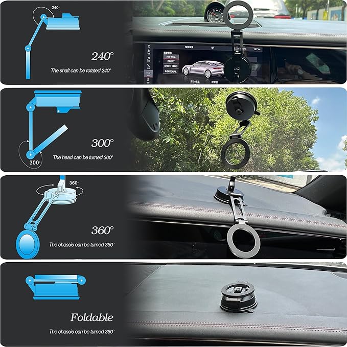 WIWU for MagSafe Car Mount Magnetic Phone Holder 360°Rotation Suction Cup Phone Mount for Car Foldable Adjustable Stable Cradle Compatible with iPhone 16/15/14/13/12 Series Android