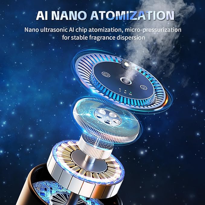 Waterless Smart Car Aroma Diffuser with Starry Sky Projection,7-Color Ambient Light, 3 Mode Adjustable Rechargeable Car Air Freshener with 80ml Empty Bottle,Auto On/Off Intelligent(Black, M308)