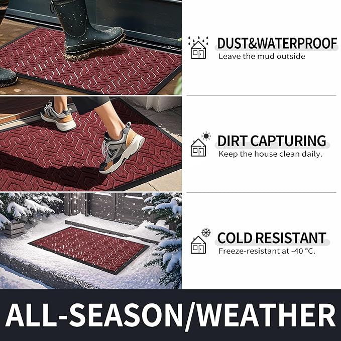 Yimobra Front Door Mat Outside Entrance 29.5x17, Waterproof Heavy Duty Outdoor Mats for Front Door, Non Slip Rubber Entry Mat for Garage Patio Indoor, Black Red