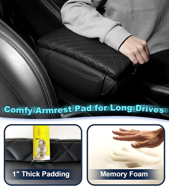 Armrest Cover for Jeep Wrangler Center Console Pad with Organizer Storage Pockets, Black Faux Leather Arm Rest Lid Protector Cushion Interior Accessories (2011-2017 Wrangler JK)