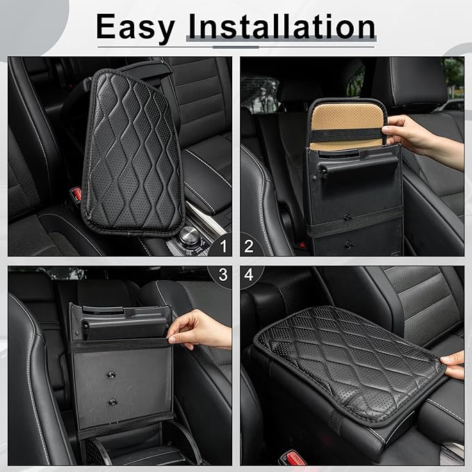 Amiss Auto Center Console Pad, Universal Waterproof Car Armrest Seat Box Cover, Car Interior Accessories, Breathable Leather Auto Armrest Cover Protector for Most Vehicle, SUV, Truck, Car (Black)