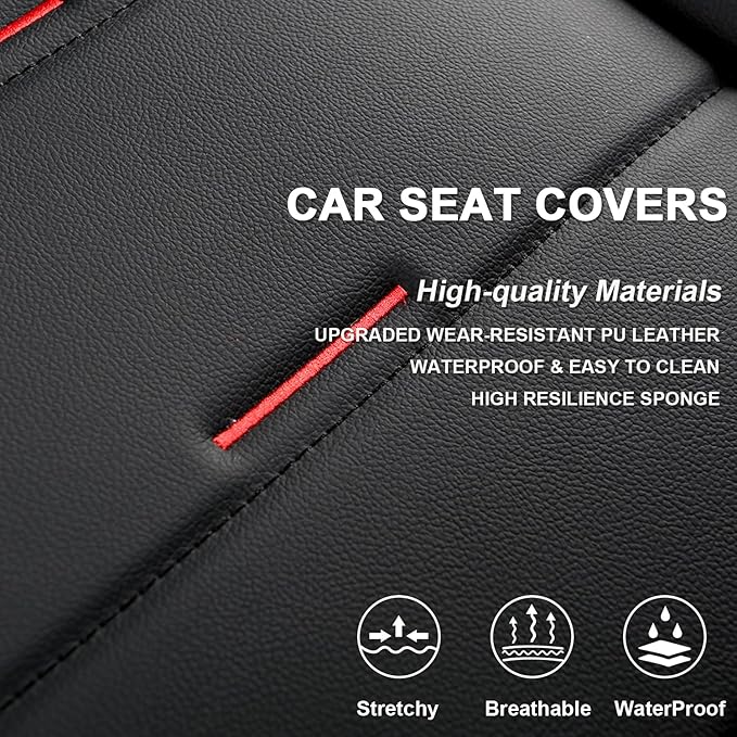 West Llama Bottom Seat Covers, Include 1 Pair Front Seat Protector and 1 Rear Seat Cover, Universal PU Leather Seat Covers for 90% Cars (Black)
