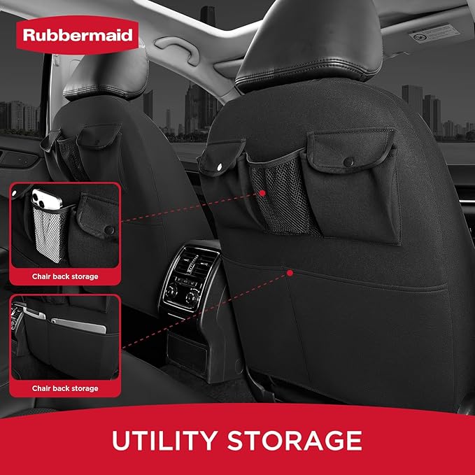 Rubbermaid Car Seat Cover, Leather & Air-Cool Mesh Front Seat Cover, Airbag Compatible, Slip-On Installation, Automotive Seat Cover Universal Fit for Most Cars, Trucks, SUVs-Gray