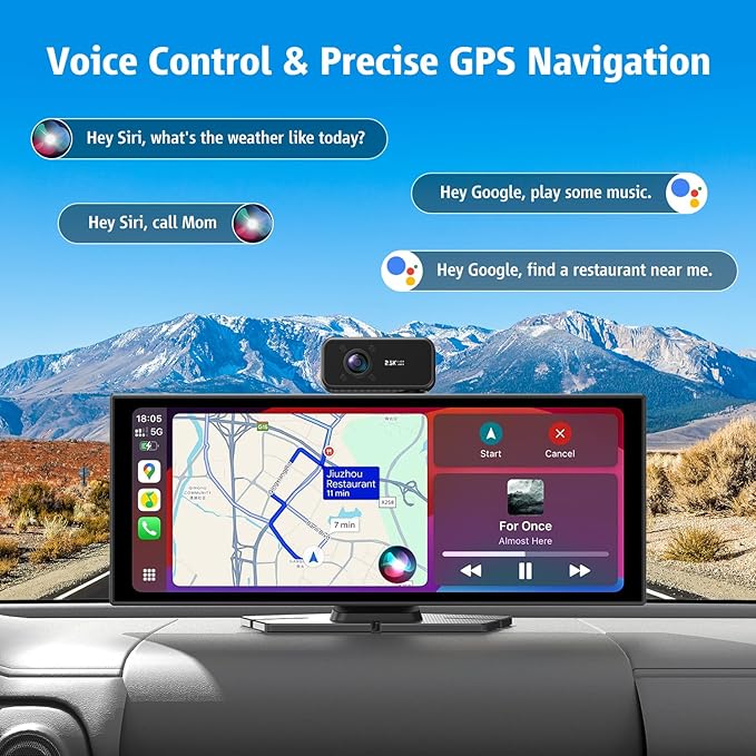 Portable Wireless CarPlay Screen, 10.26" Fully Laminated IPS Touch Screen Car Stereo with Wireless CarPlay & Android Auto, 4K Front 2.5K Rear Dash Cam,1080P Backup Camera,Super Link,Plug & Play