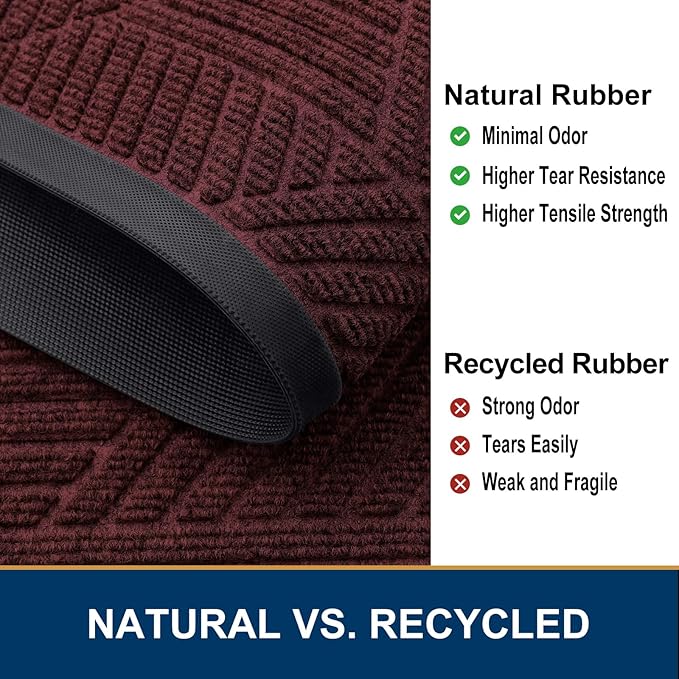 Smiry Front Door Mat Outside Entrance, Heavy Duty Sturdy Natural Rubber Doormat, Trap Dirt and Moisture, Easy Clean Low Profile Mats for Indoor Outdoor Entry, Irregular Triangle (36x24, Dark Red)