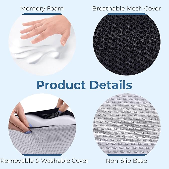 5 STARS UNITED Seat Cushion for Tailbone Pain Relief – Memory Foam Cushion for Coccyx, Hemorrhoid, Sciatica & Post-Surgery Recovery – Wheelchair, Car, Desk, Gaming & Office Chairs, Arctic Black