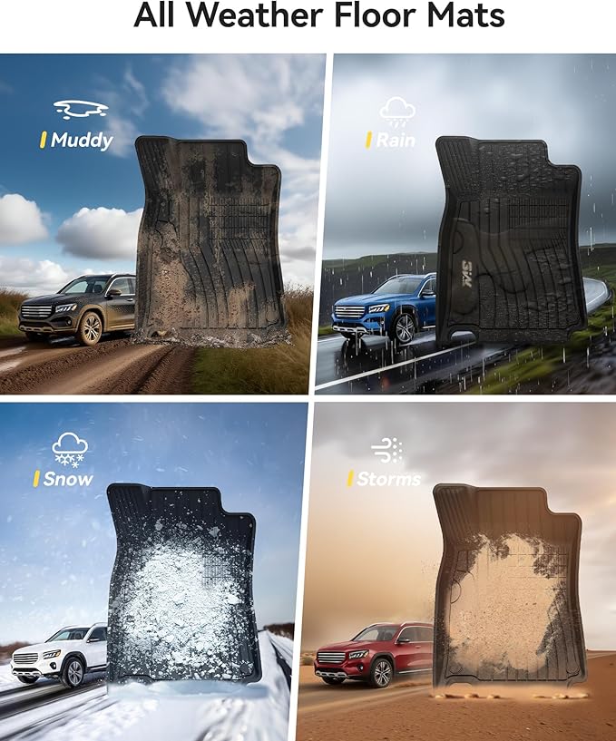 3W Floor Mats Compatible for Mercedez Benz GLB250 GLB35 AMG 2020-2025, TPE All Weather Custom Fit Floor Liner for Benz GLB 1st & 2nd Row Full Set Car Liners Black