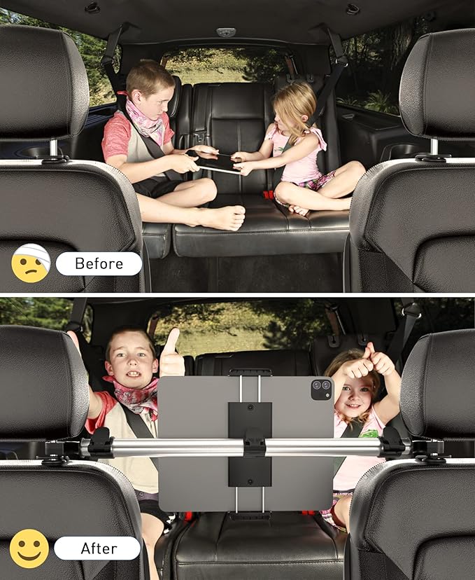 Tryone Car Tablet Holder Mount for iPad: Headrest Tablet Stand for Car Back Seat Compatible with iPad Pro Air Mini | Galaxy Tab | Kindle Fire HD | Switch OLED or Other 4.7-16.1" Devices