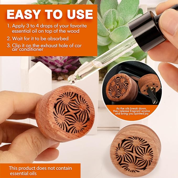 Essential Oil Car Diffuser, 2 PCS Car Aromatherapy Wood Diffuser with Vent Clip