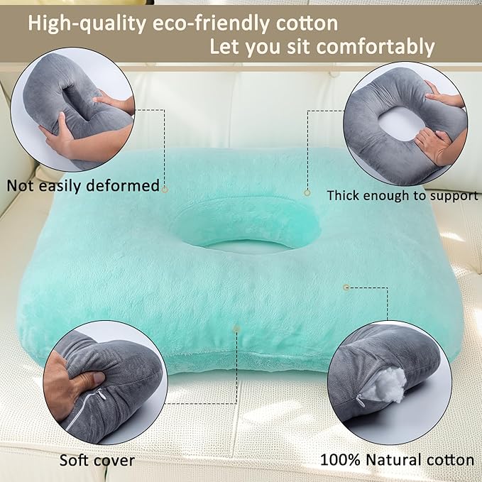 Donut Pillow for Tailbone Pain Relief, Wheelchair Cushion for Hemorrhoids and Bed Sores, Pregnancy, Donut Pillow Suitable for Office, Long Travel, Car and Home Sofa (Lake Blue)
