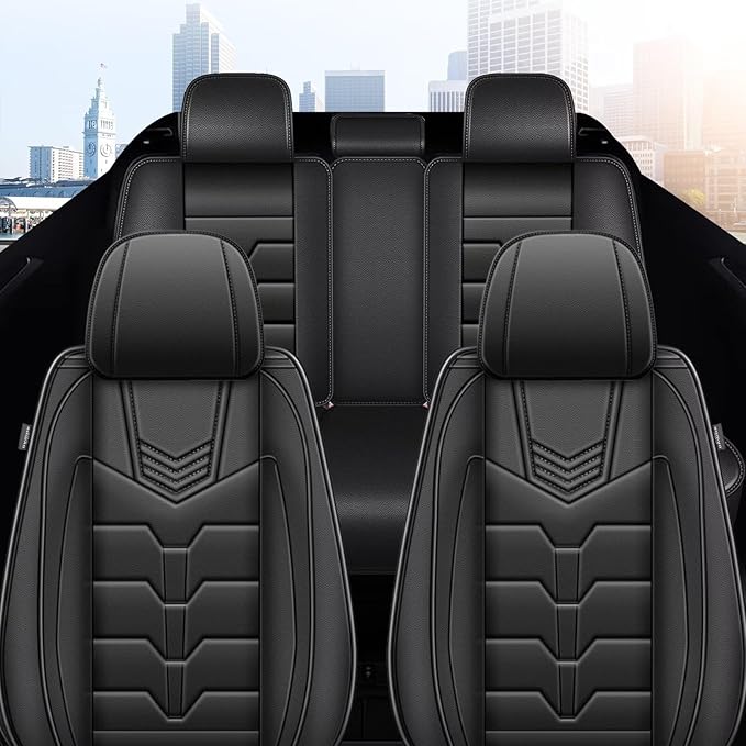Seat Covers Fit for Chevrolet Chevy Bolt 2017-2025 Full Set Car Seat Cover Faux Leather Seat Cushion Waterproof Auto Protectors(Black)-2 Rows 5 Seats