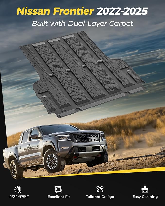 3W Bed Mat for Nissan Frontier 2025 2024 2023 2022 Truck Bed Mat 5 FT/59.5inchs, All Weather TPE Custom Fit Bed Liner for Frontier Crew Cab Pickup (Not Fit 6 FT/73.3inches)，Black