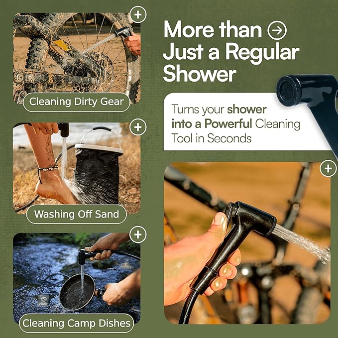 Portable Camping Shower Pump – Rechargeable High Pressure Kit with 90 Min Battery, 3.9 Gal Collapsible Bucket, Dual Heads for Shower & Cleaning, Shower Head Holder & Carry Bag – Essential Camping Kit