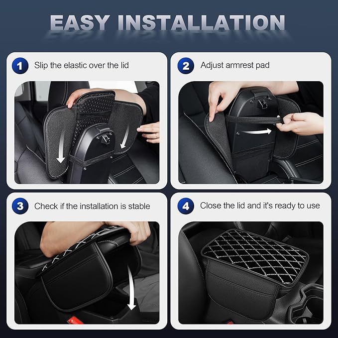 Bling Center Console Cover Fit for Nissan Sentra 2020-2025: with Quilting Pattern Crystal Rhinestone Automotive Armrest Cushion-Stylish Diamond Arm Rest Protection Mat(Black)