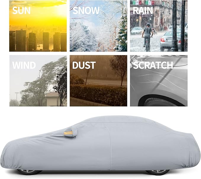 GXT All Weatherproof Car Cover for Outdoor Automobiles, Heavy Duty TPE Fabric Full Protection for Rain Dirty Snow UV and Wind, Universal Fit for Full-Size Sedan 190-209 inch