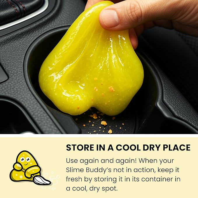 Slime Buddies Car Cleaning Gel Putty - 12 Pack Lemon Scented Interior Detailing Tool for Cup Holder, Air Vent & Keyboard - Reusable Auto Detailing Accessories - Dust Remover Goop - Gifts for Men Women