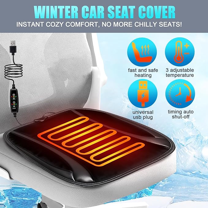 Leather Car Seat Cover for Winter - Soft Short Plush Fuzzy Car Seat Cushion with Non-Slip Bottom, Universal Fit for Car Truck SUV Driver Passenger Seat & Driver Seat, Home Office Use (Black-3)