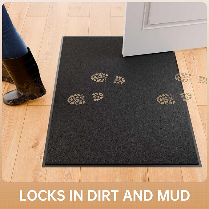 Sturdy Front Door Mat, 36" x 60" Heavy Duty Outdoor Indoor Mats to Trap Dirt and Moisture, Non-Slip Waterproof Doormat Inside Entrance, Washable Welcome Mats for Home Entryway（Black）